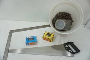 lot 224 image: 28 Stanley hand saw and nails and tools