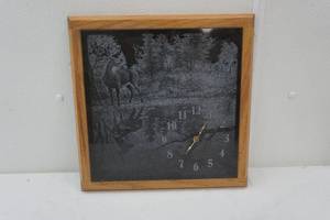 lot 240 image: Battery clock with deer etching