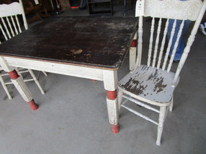 Antique Square Table, Two Chairs