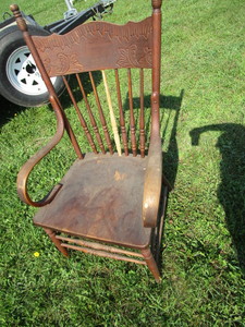 Antique Pressback Chair, Curved Arms