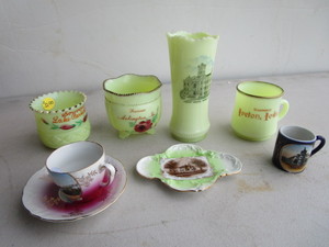 Antique Custard Glass & Ceramic Advertising Souvenirs