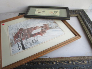Water Color, Hand Stitched, Vintage Frame