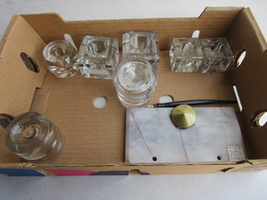 Glass Ink Wells, Marble Pen Holder