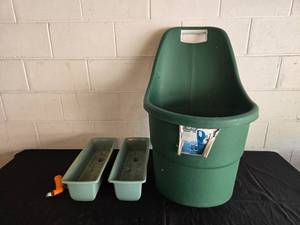 lot 41 image: Plastic Garden Tub with Planters and Hose Nozzle