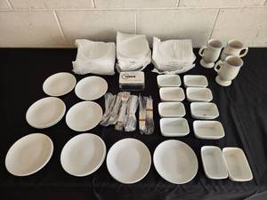 lot 48 image: Set of White Dinnerware and NWA Mugs