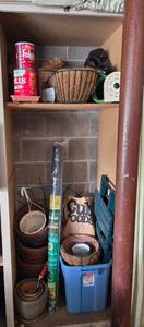 lot 390 image: Assorted Gardening Supplies with Pots, Planters, and Storage Bin