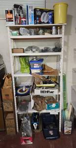 lot 404 image: Mixed Lot of Household Supplies and Tools on Shelving Unit