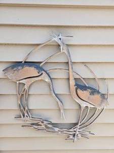 lot 371 image: Rustic Metal Heron Wall Art & Wooden Planter Box