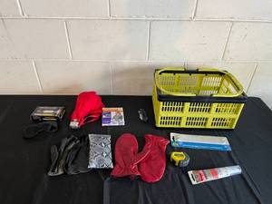 lot 35 image: Mixed Lot Safety Hammer, Emergency Blanket, Red Mittens, and More
