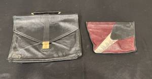 lot 347A image: Lot of 2 Vintage Leather Bags - Black Briefcase and Multi-Colored Pouch