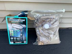 lot 356 image: Lot of Conair Turbo ExtremeSteam Handheld Fabric Steamer and Vacuum Storage Bag