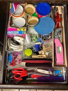 lot 112 image: Assorted Kitchen and Office Supplies Lot - Junk Drawer