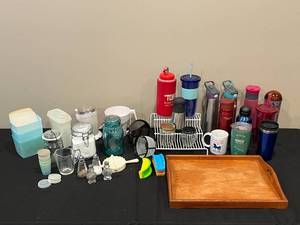 lot 117 image: Assorted Kitchenware Lot - Bottles, Jars, Containers, and More
