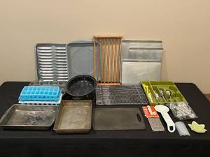 lot 125 image: Assorted Kitchenware Lot - Baking Sheets, Utensils, and More