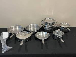lot 131 image: Lot of All-Clad, Pampered Chef, and Kirkland Signature Cookware