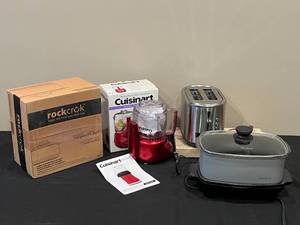 lot 132 image: Kitchen Appliance Lot - Toaster, Cooker, Food Processor, and Dutch Oven