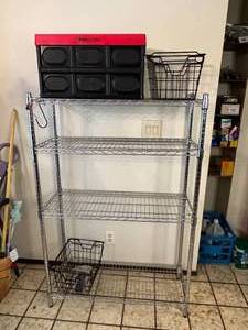 lot 135 image: Metal Wire Storage Baskets with InstaCrate and Metal Shelving Unit