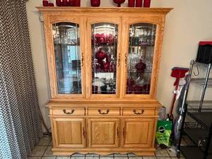 lot 143 image: Wooden China Cabinet with Glass Doors and Shelves Contents NOT Included