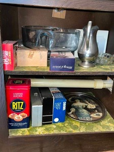 lot 273 image: Mixed Lot of Household Items - Ritz Tin, Vintage Pepsi Tray, Cristal dArques, and More