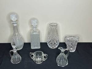 lot 283 image: Collection of Crystal Glassware Including Decanters, Vases, and Pitchers