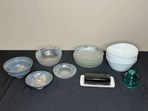 lot 285 image: Collection of Various Glass and Ceramic Bowls with Vintage Insulator and Butter Dish