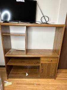lot 315 image: Wooden Entertainment Center with Storage and Shelving