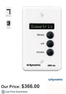 lot 182 image: New in Box Symetrix ARC-2e. Sells for $366. ARC Remote with 3 buttons, 8-character display, single gang