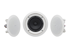 lot 72 image: (Box of 4) QSC AC-C4T-nb Acoustic Coverage 4 Full-range, foregroundbackground ceiling loudspeaker w70100V transformer