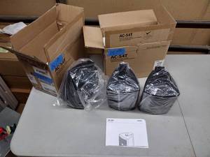 lot 187 image: (3) QSC AC-S4T AcousticCoverage Series BLACK transformer-equipped 4 surface-mount loudspeakers