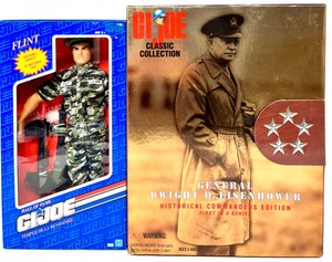 lot 225 image: Vintage HASBRO G.I. JOE - Hall Of Fame Temple De La Renommee FLINT & G.I. Joe Historical Commanders Edition General Dwight D. Eisenhower Action Figures NIB
