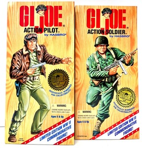 lot 231 image: Vintage HASBRO Limited Edition G.I. Joe Action Pilot & Action Soldier WWII 50Th Anniversary Commemorative Action Figures