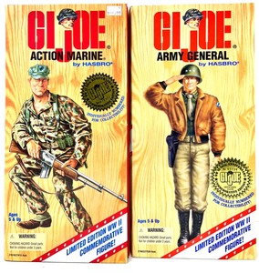 lot 236 image: Vintage HASBRO WWII 50Th Anniversary Limited Edition G.I. Joe Action Marine & Army General Commemorative Figures