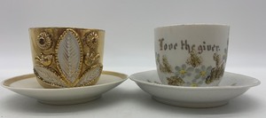 lot 51 image: Pair of GERMAN Mustache Tea Cups and Saucers