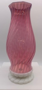 lot 55 image: Vintage FENTON Cranberry Opalescent Spiral Swirl Hurricane Lamp