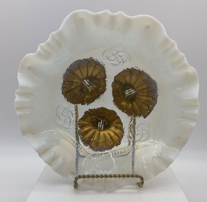 lot 53 image: Antique DUGAN NORTHWOODS Opalescent Gold Goofus Glass Bowl