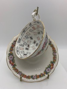 lot 58 image: Vintage AYNSLEYCup of Knowledge Fortune Telling Floral Tea CupSaucer Set