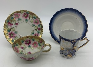 lot 59 image: Vintage Pair of Bone China Tea CupsSaucers including NIPPON and JOHN MADDOX