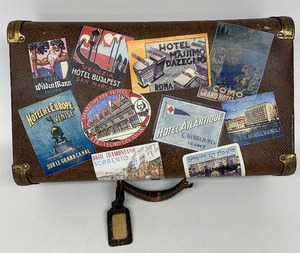 lot 75 image: VINTAGE Suitcase with Original European Travel Stickers