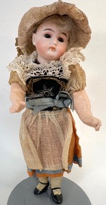 lot 7 image: Antique Diminutive GERMAN Bisque Doll with Hat