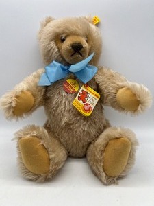 lot 185 image: STEIFF Mohair Jointed Teddy Bear - Germany - 020241 - with Paper Tags - Blue Bow
