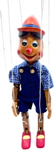 lot 255 image: Vintage Wooden Carved PINOCCHIO Marionette Puppet