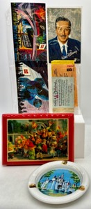 lot 260 image: Vintage Collection of DISNEYLAND Postcards, Disneyland Coupons, Plaque and Ashtray