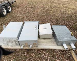 lot 85 image: Large electrical cabinets, one is a generator transfer switch