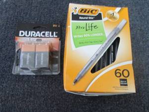 Bic Stic Pens, 4- 9V Batteries...
