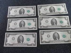 6 Sequential, Uncirculated $2 Bills...