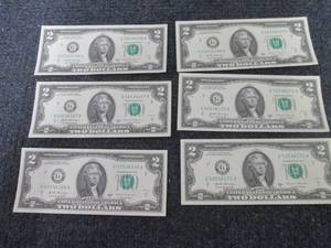 6 Sequential, Uncirculated $2 Bills...