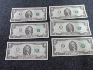 6 Sequential, Uncirculated $2 Bills...