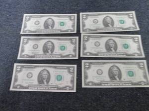 6 Sequential, Uncirculated $2 Bills...