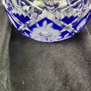 lot 99 image: Beautiful Cut Crystal Small Bowl Blue To Clear Floral