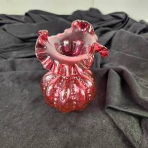 lot 103 image: Small Cranberry Vase Fenton Hard To Read Marking